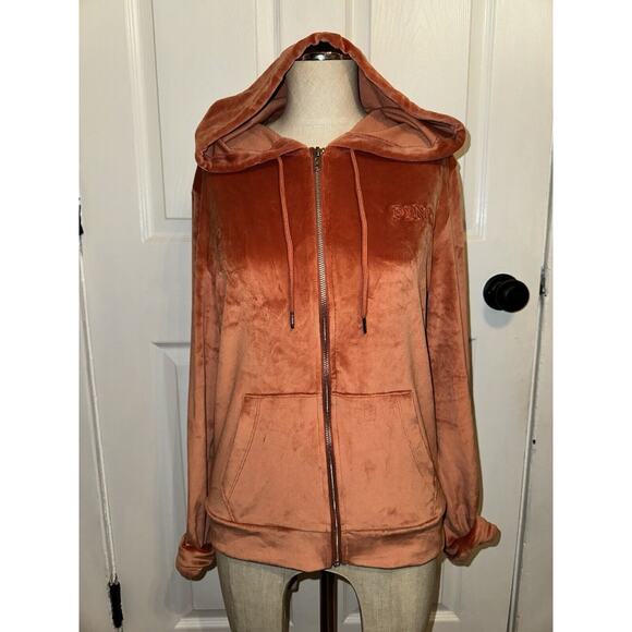 Victoria's Secret Tops - Victoria’s Secret PINK Velvet Orange Full Zip Hoodie Logo NEW Size S Small